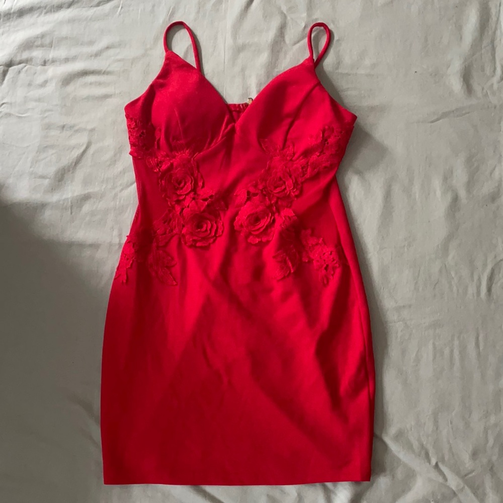 Fashion Nova red mini dress with flower accents